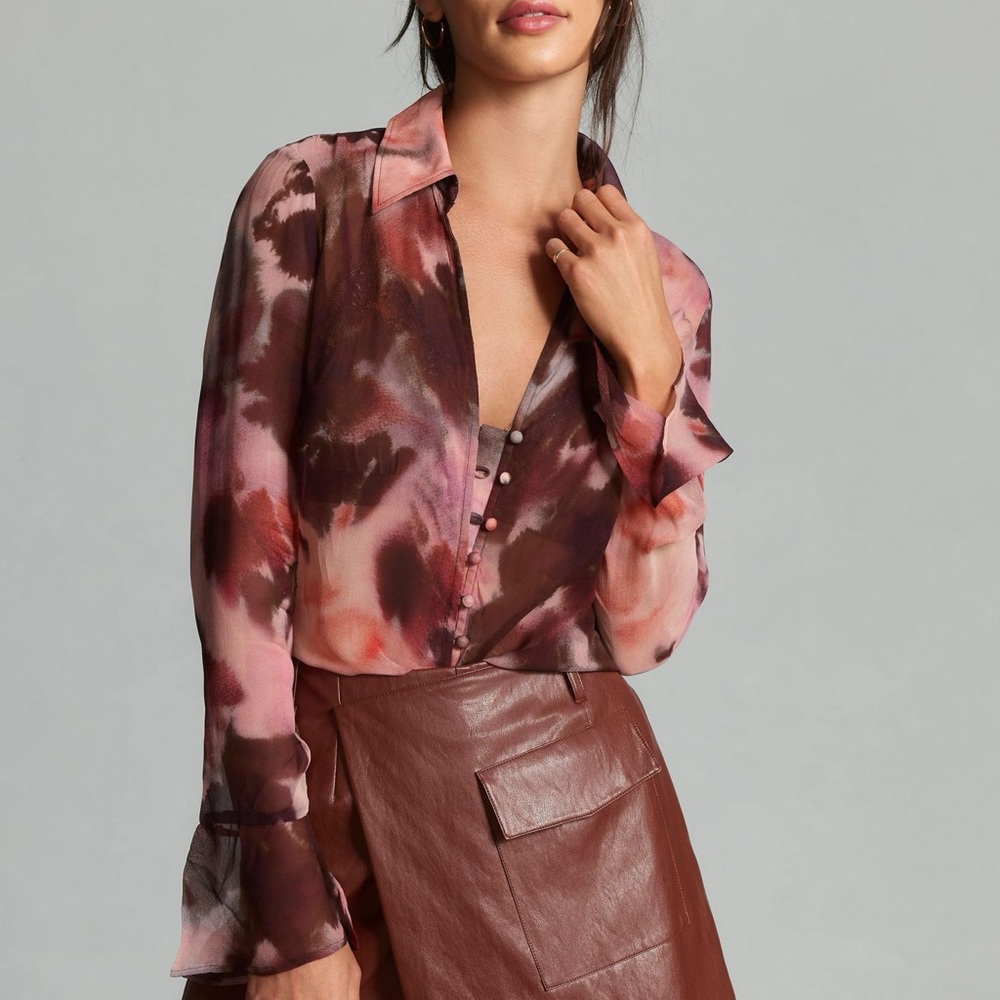 NWT By Anthropologie Sheer Long Sleeve Blouse XL